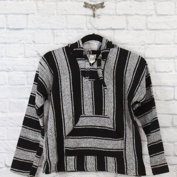 Mexican Blues Blue Baja Kangaroo Pocket Hooded Rug Style Sweater Size S - Picture 2 of 9